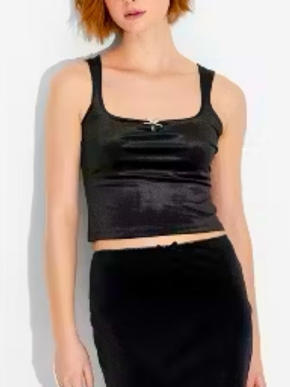 Wild Fable Y2K Whimsigoth Black Velvet Velour Crop Top Silver Bow Size Large